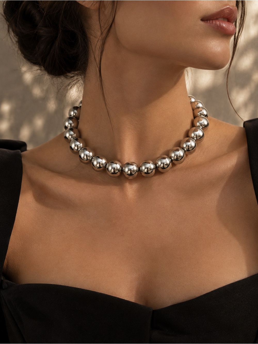 Silver Bead Choker Necklace